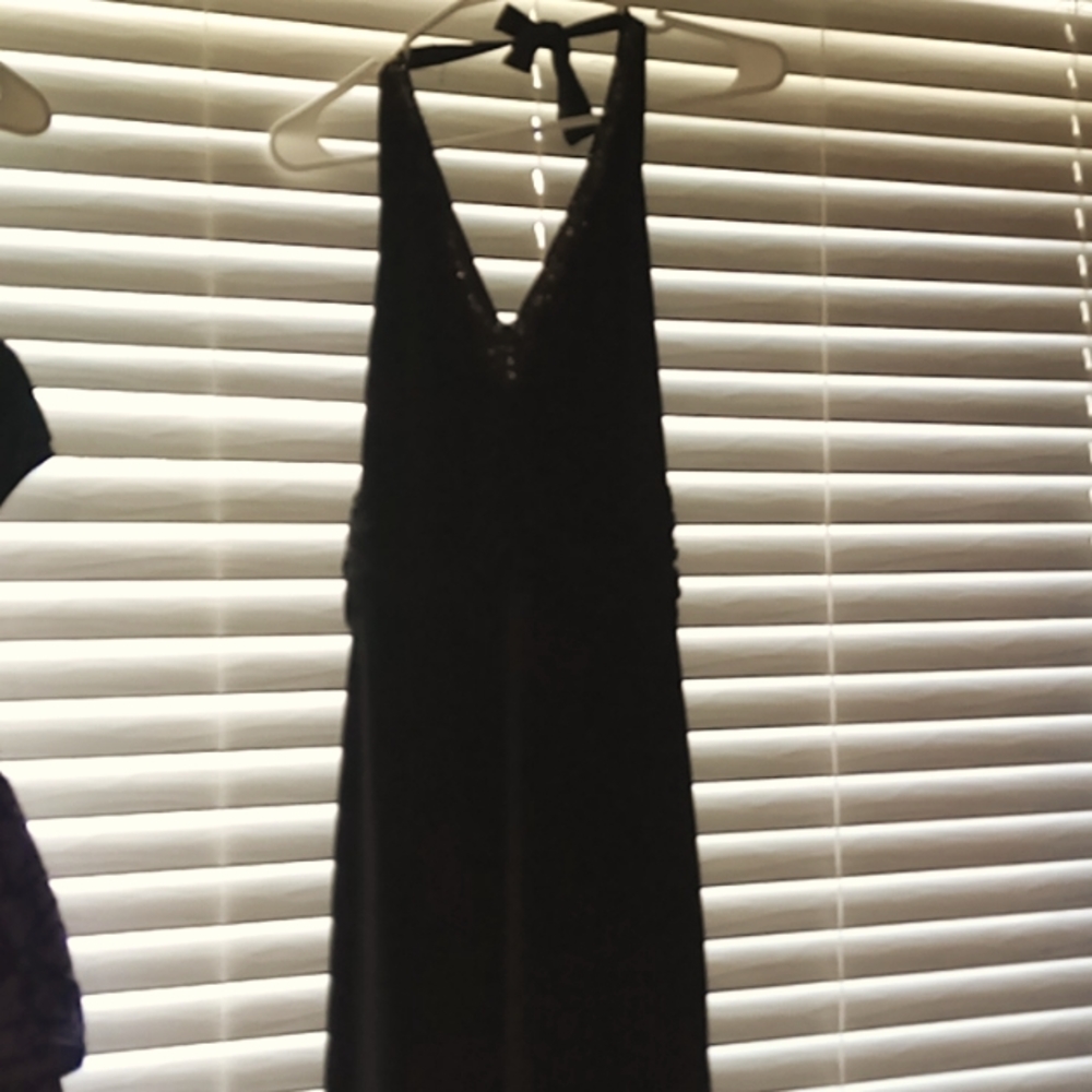 Black dress with gold beads